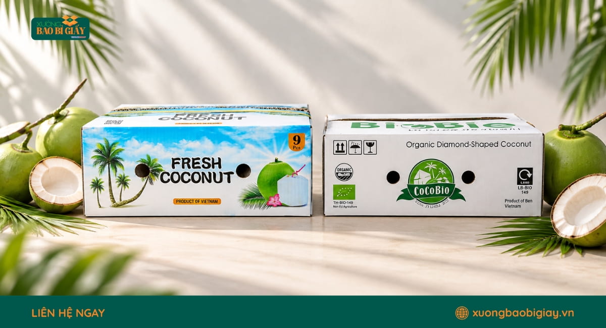 Các kiểu dáng thùng carton đựng dừa thông dụng trong đóng gói
