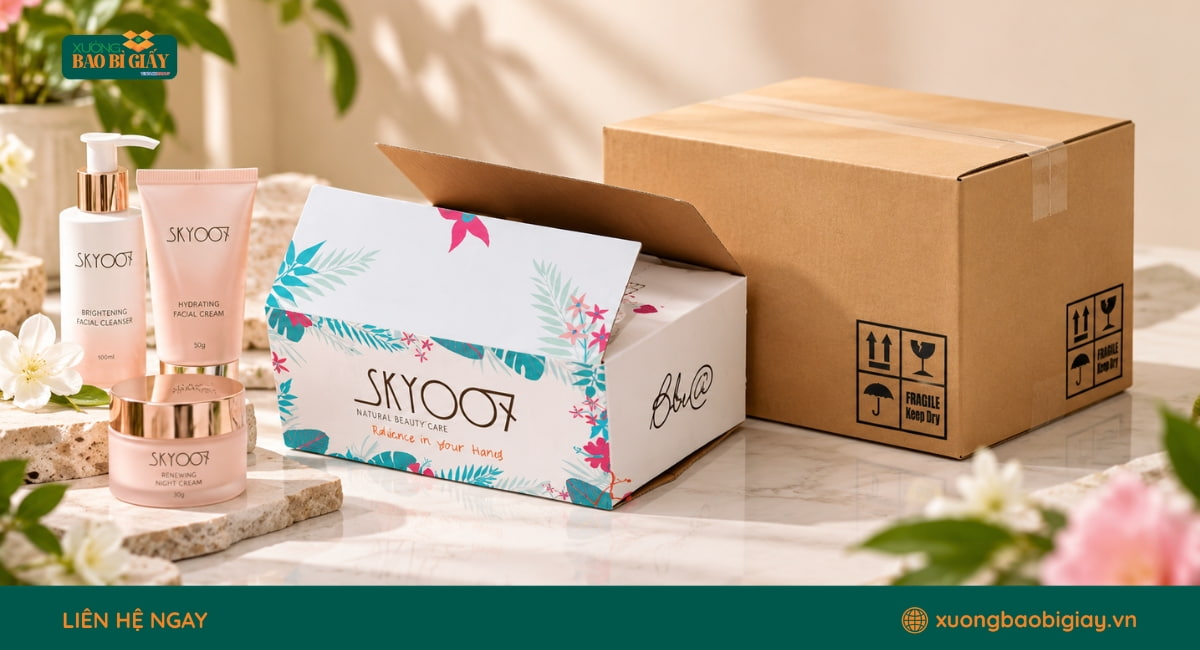 Cấu trúc chi tiết thùng carton đựng mỹ phẩm đảm bảo độ cứng và khả năng bảo vệ hàng hóa