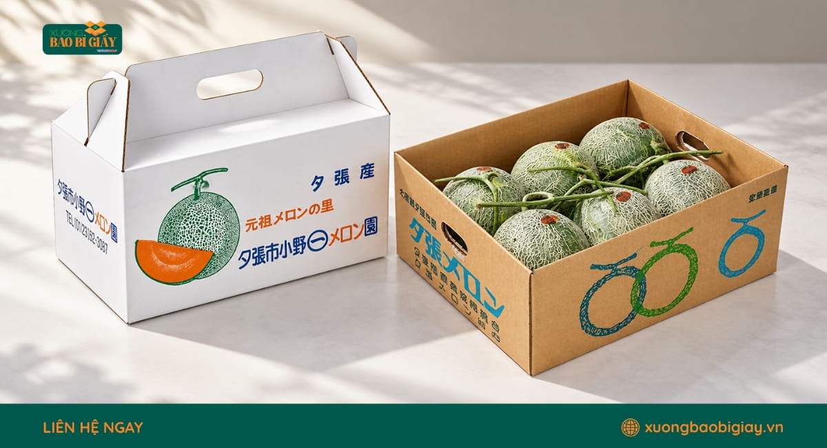 Chất liệu giấy sản xuất thùng carton đựng dưa lưới đảm bảo độ cứng và khả năng chịu lực