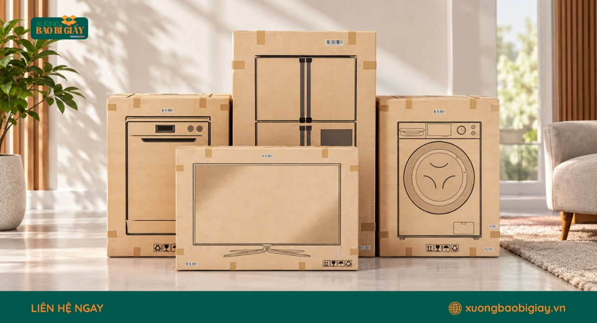 Chất liệu giấy sản xuất thùng carton đựng đồ gia dụng chắc chắn, phù hợp từng loại sản phẩm