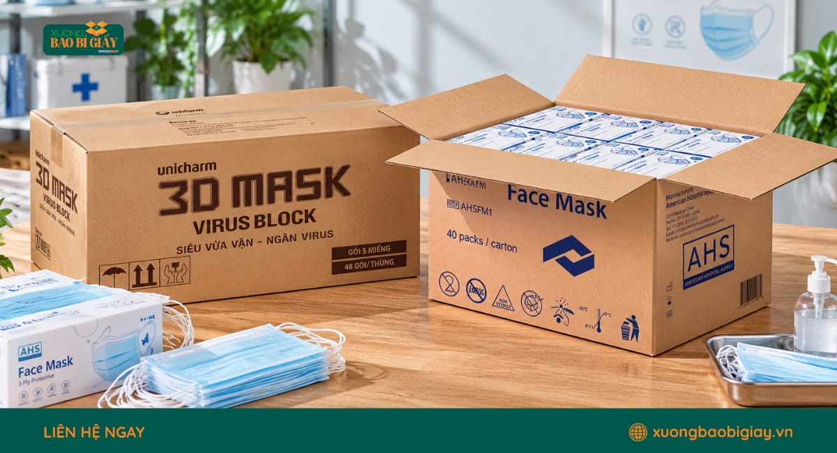 Công nghệ in thùng carton đựng khẩu trang giúp thể hiện hình ảnh và thông tin sắc nét