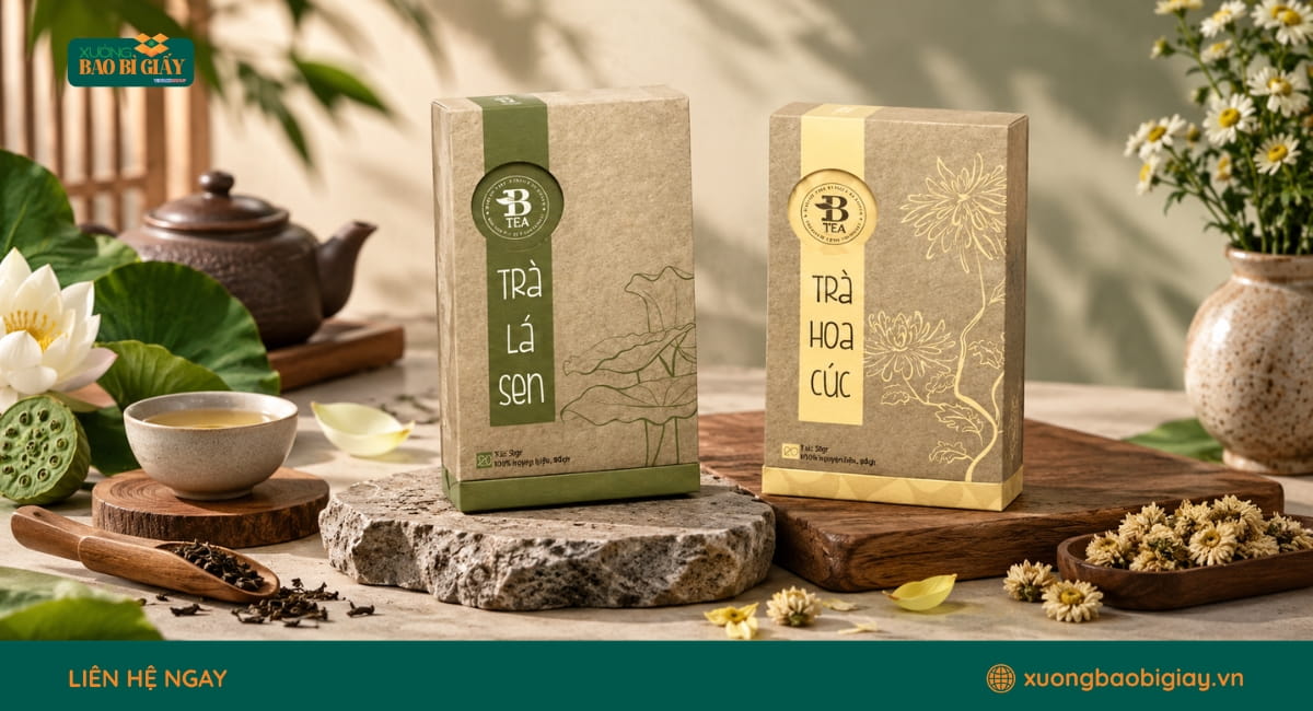 Hộp giấy đựng trà thiết kế ấn tượng giúp sản phẩm nổi bật và tạo dấu ấn với khách hàng.