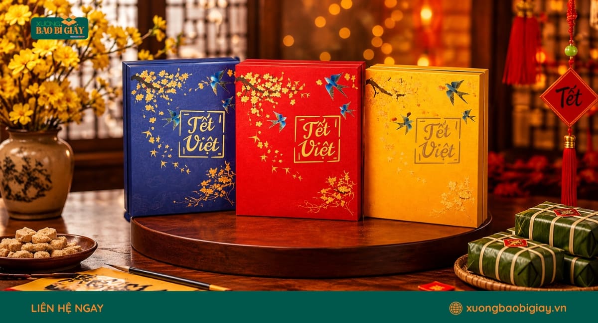 Hộp giấy đựng bánh kẹo Tết mang ý nghĩa trao gửi lời chúc, góp phần nâng cao giá trị và hình ảnh của món quà.