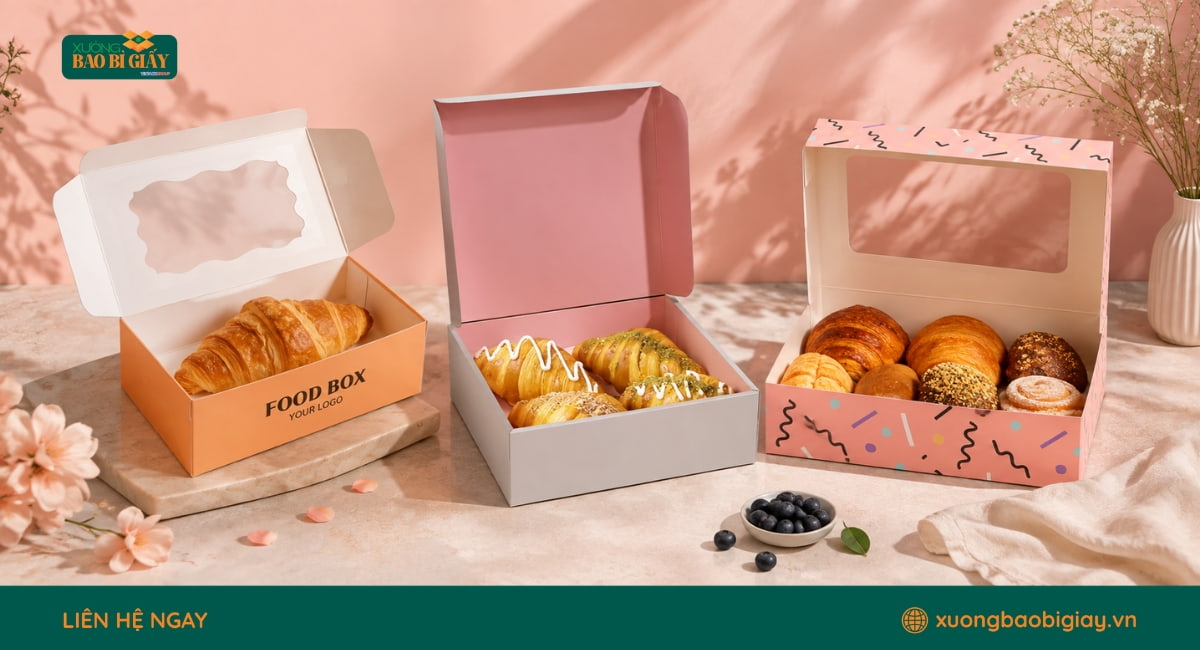 Hộp giấy đựng bánh mì ngọt phù hợp đóng gói bánh tại tiệm, cửa hàng và chuỗi bakery.