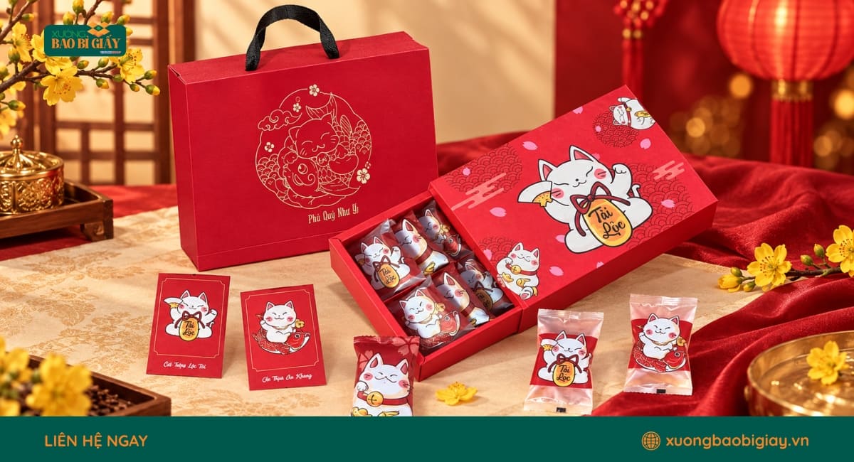 Hộp giấy đựng bánh kẹo Tết dạng ngăn kéo