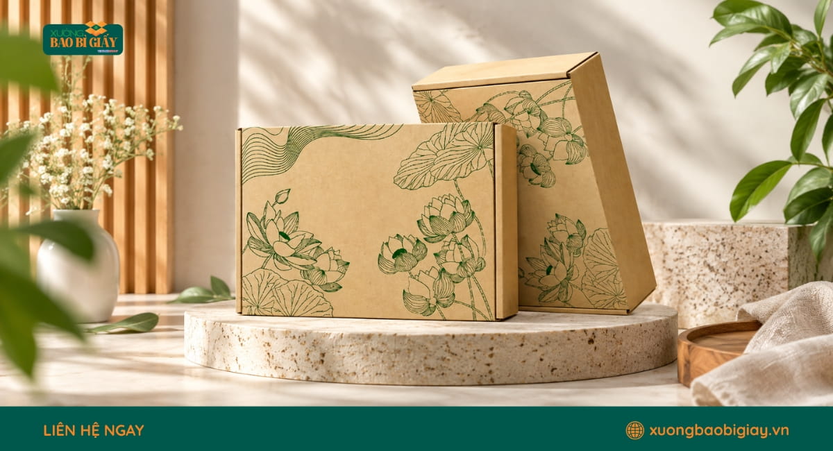 Hộp giấy kraft đựng trà nắp gập có kết cấu gọn gàng, thuận tiện đóng gói và bảo quản sản phẩm.
