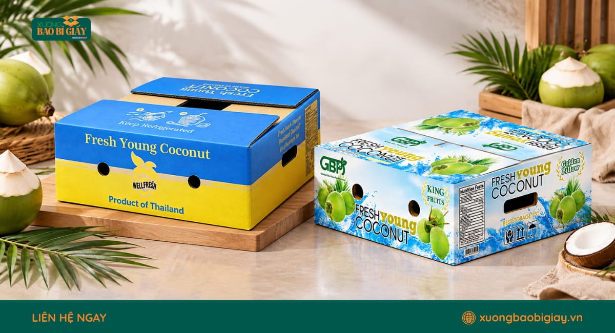 Cấu tạo chi tiết thùng carton đựng dừa giúp bảo vệ sản phẩm khi vận chuyển