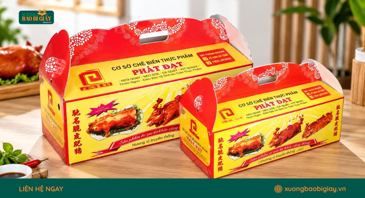Kích thước thùng carton đựng heo quay theo yêu cầu