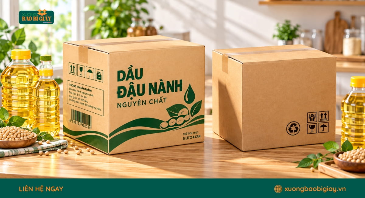 Thùng carton đựng dầu ăn giúp bảo vệ chai và hạn chế va đập trong quá trình vận chuyển