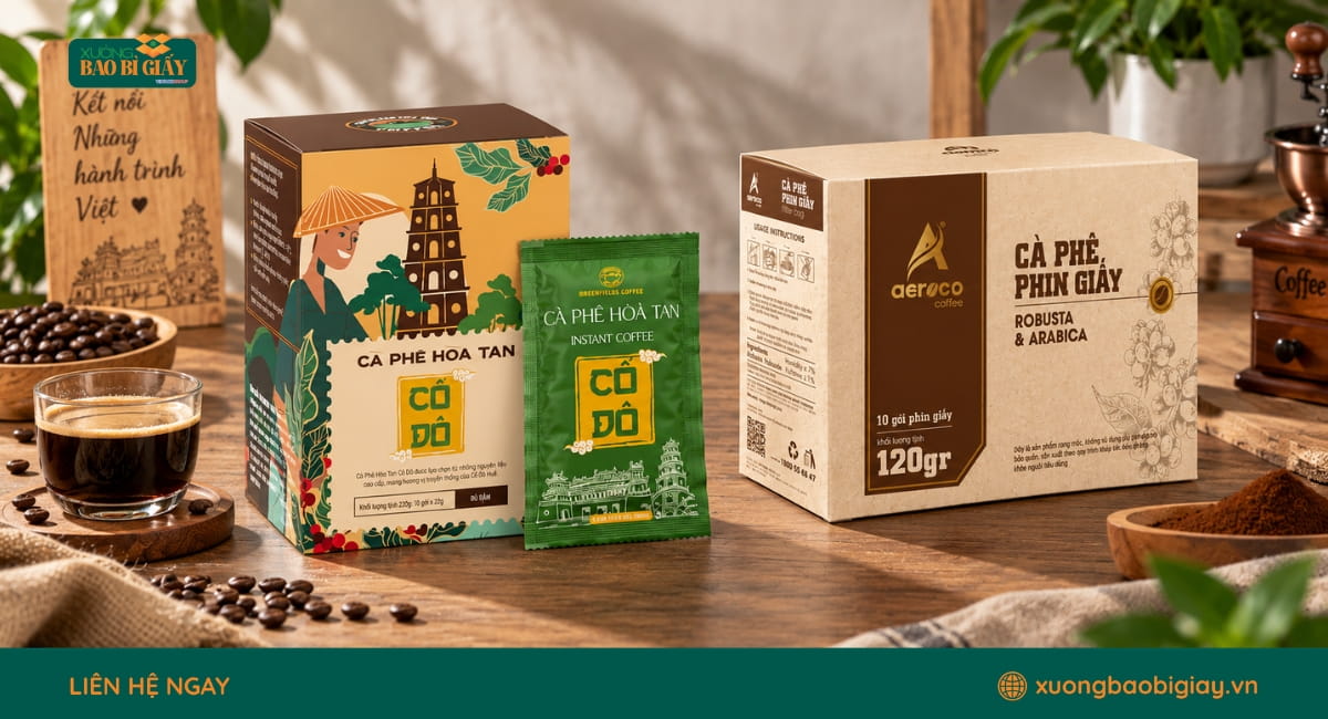 Mẫu hộp giấy đựng cà phê cao cấp có thiết kế chỉn chu, phù hợp làm quà tặng và trưng bày.