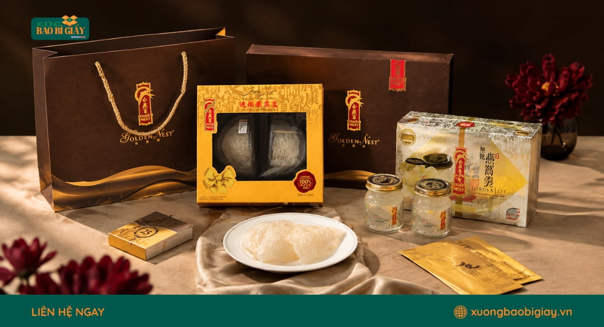 Mẫu hộp giấy đựng yến sào quà tặng cao cấp dành cho khách hàng, đối tác và người thân trong những dịp đặc biệt.