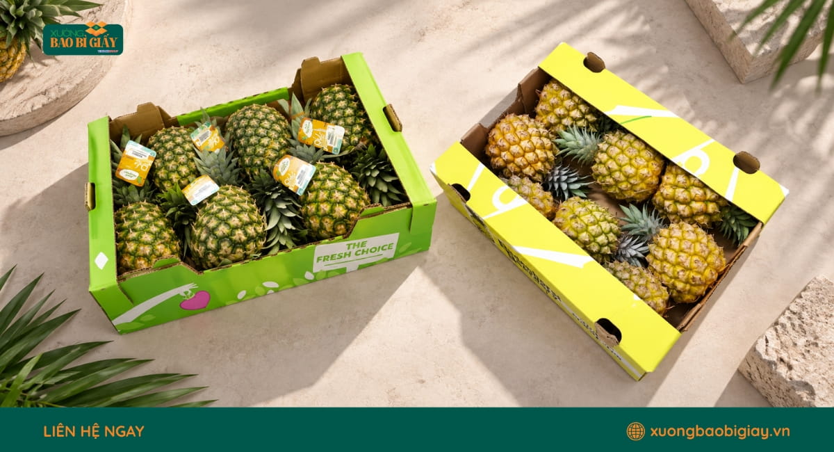 Mẫu in thùng carton đựng dứa sắc nét, tăng nhận diện thương hiệu khi phân phối và xuất khẩu