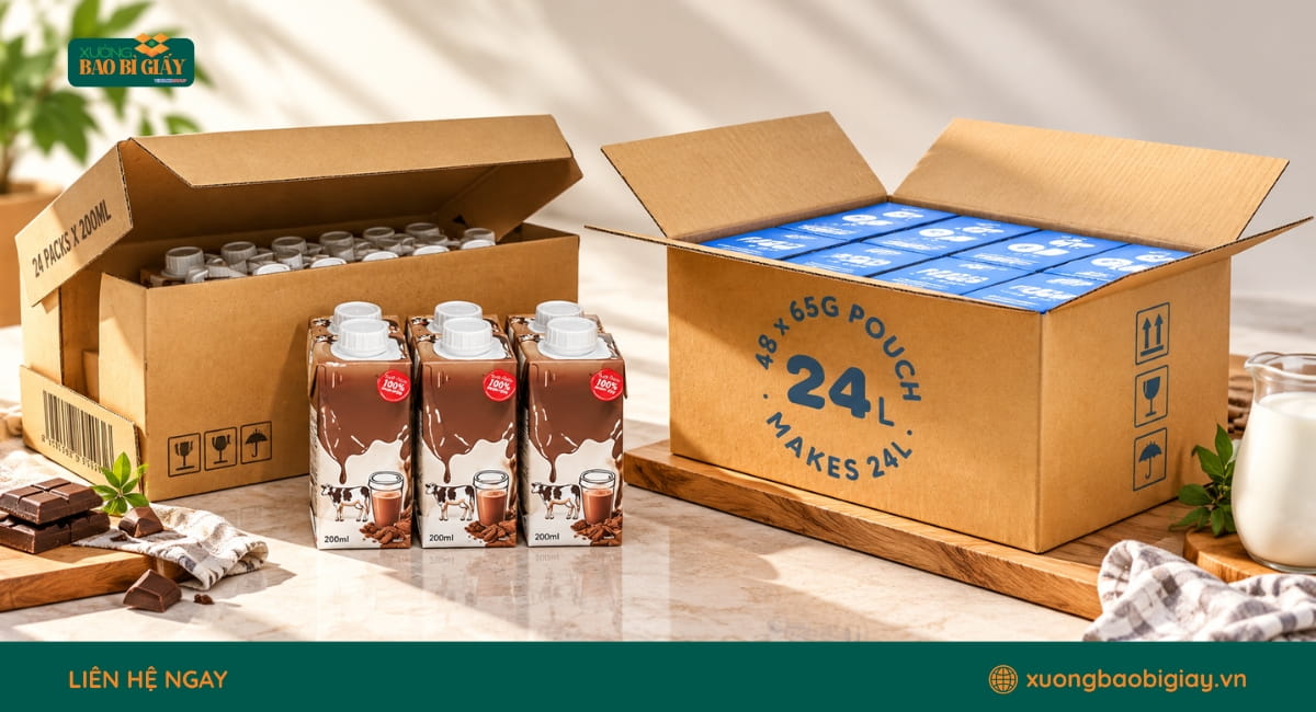 Phân loại thùng carton đựng sữa theo số lượng sản phẩm đóng trong mỗi thùng