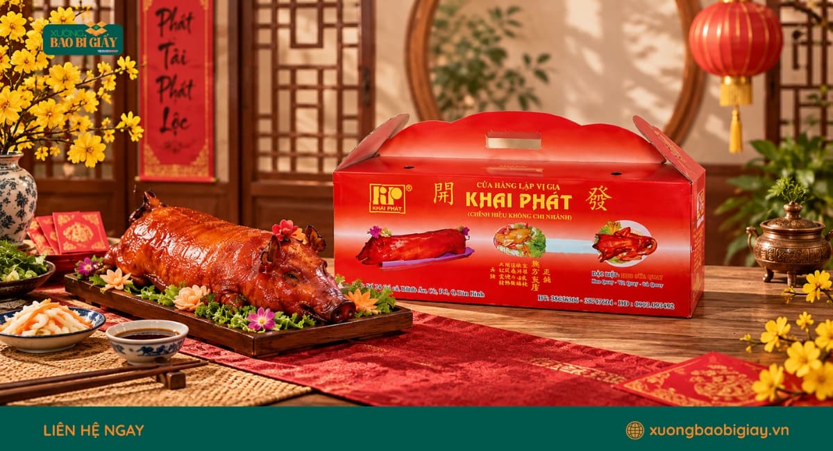 Quy trình sản xuất thùng carton đựng heo quay theo yêu cầu