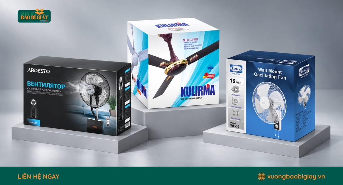 Thùng carton đựng quạt được sử dụng phổ biến nhờ khả năng bảo vệ sản phẩm, thuận tiện lưu kho và vận chuyển.