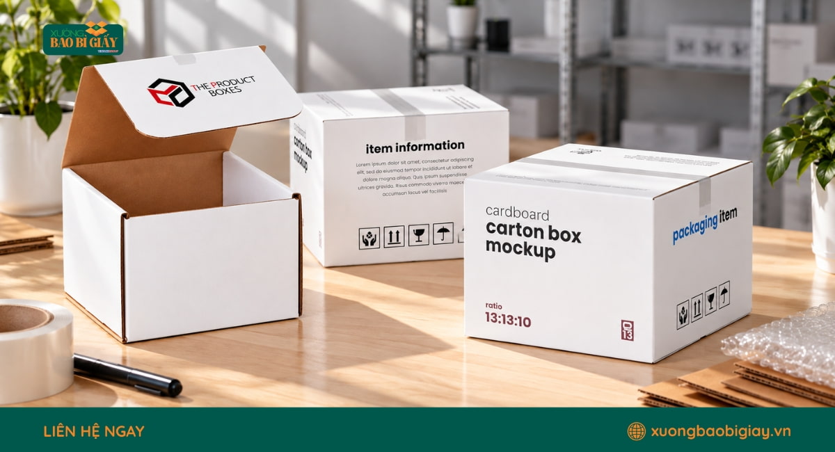 Thùng carton trắng được sử dụng phổ biến nhờ tính thẩm mỹ và khả năng in ấn linh hoạt