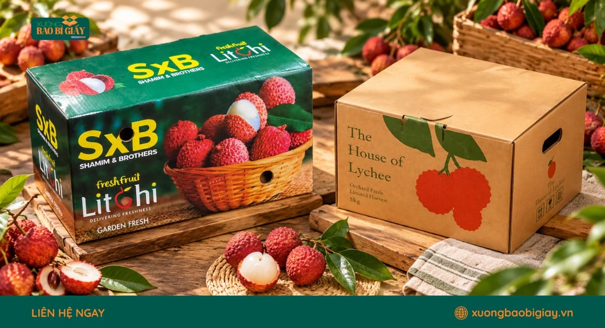 Thùng carton đựng vải thiều giúp bảo vệ trái và hạn chế va đập khi vận chuyển