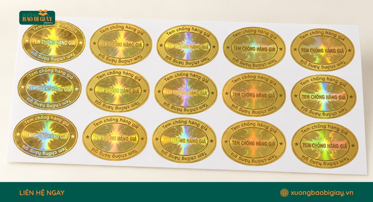 Tem nhãn decal hologram màu vàng, tạo điểm nhấn nổi bật cho sản phẩm