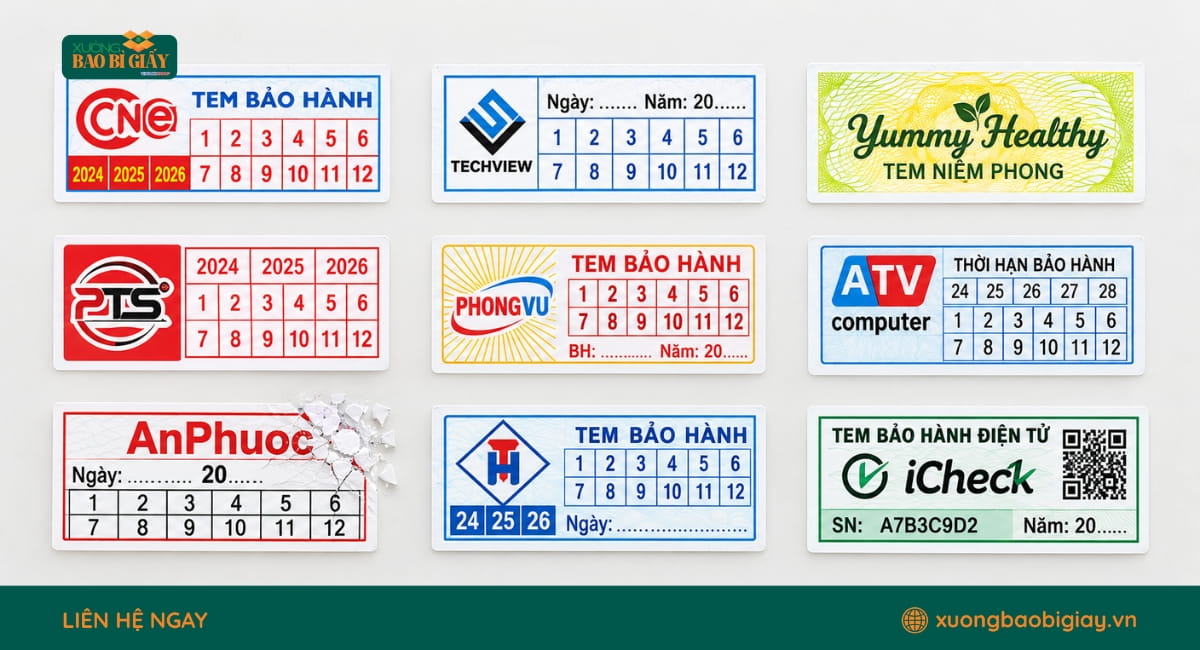 Tem nhãn decal vỡ bảo hành, hỗ trợ niêm phong và chống tráo đổi