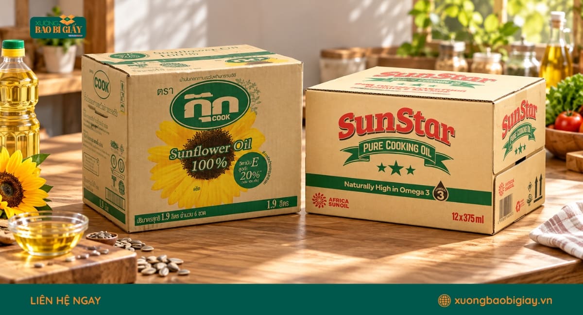 Thùng carton đựng dầu ăn gia công theo yêu cầu