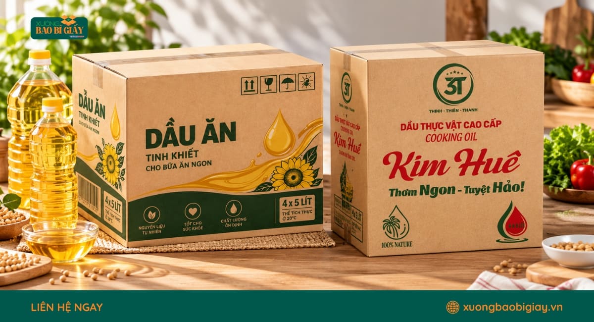 Thùng carton đựng dầu ăn in ấn theo yêu cầu giá rẻ tận xưởng