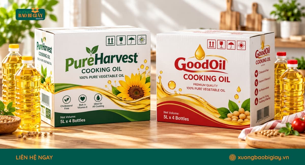 Thùng carton đựng dầu ăn in logo giúp tăng khả năng nhận diện thương hiệu