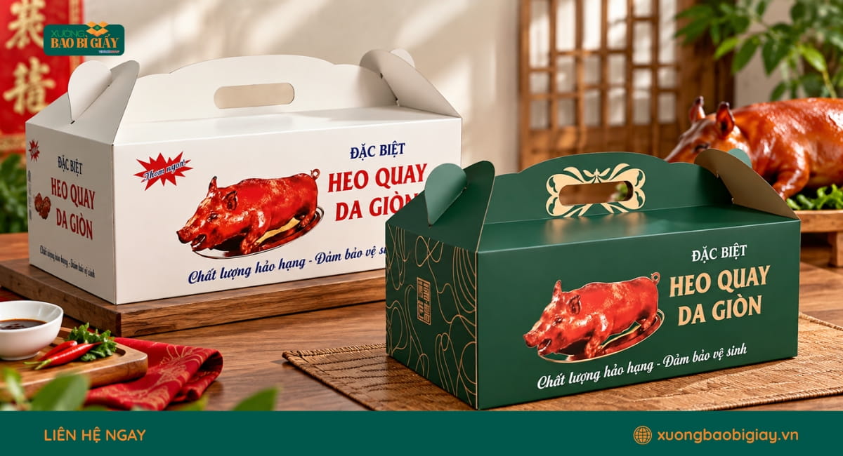 Quy cách sản xuất thùng carton đựng heo quay