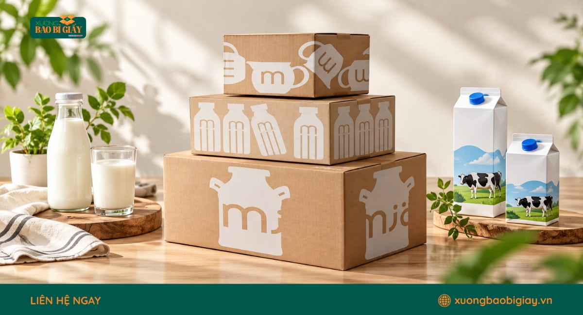 Thùng carton đựng sữa in ấn theo yêu cầu về màu sắc, hình ảnh và thông tin