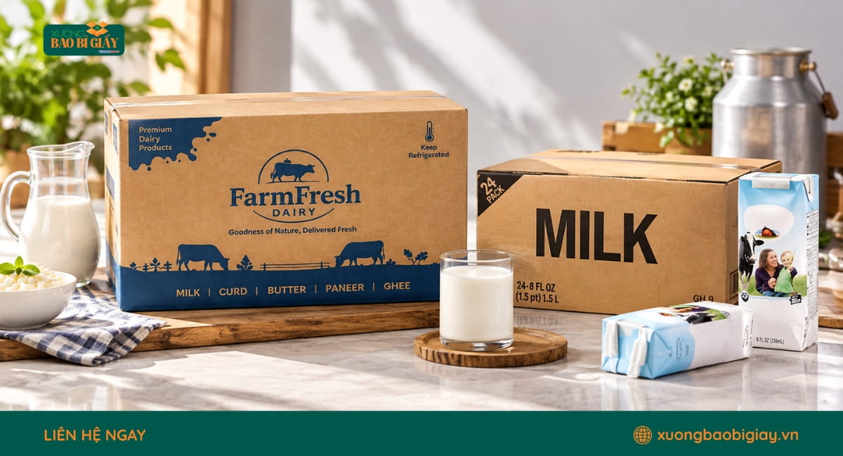 Thùng carton đựng sữa in logo giúp tăng khả năng nhận diện thương hiệu