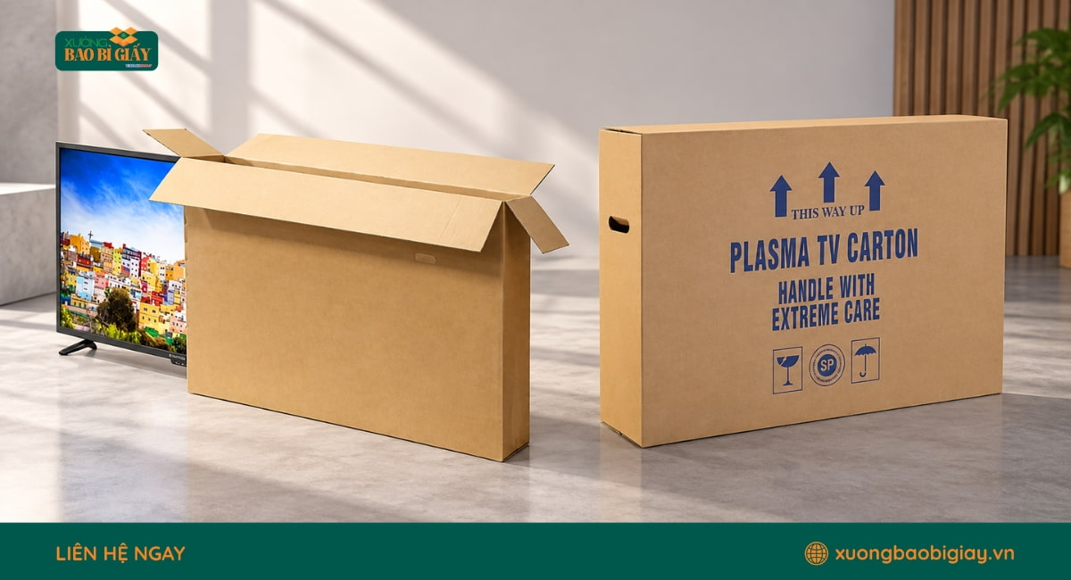 Thùng carton đựng tivi phom dáng cứng cáp chịu lực tốt