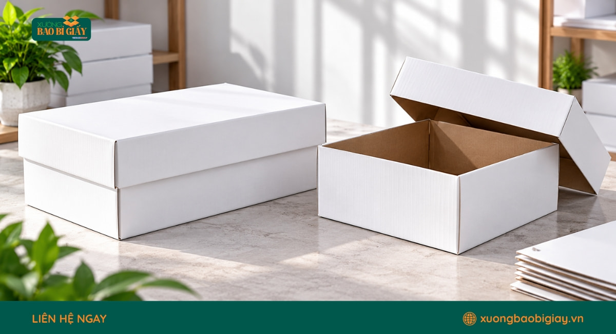 Thùng carton trắng âm dương nắp rời với kiểu dáng gọn gàng và chắc chắn