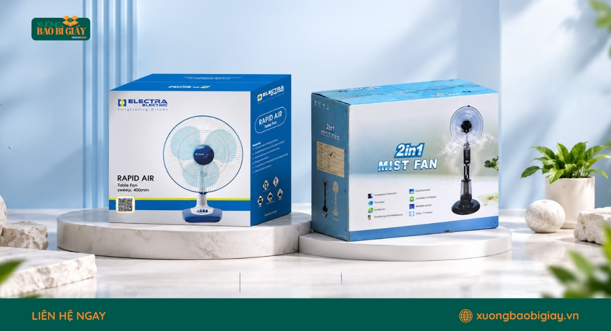 Tiêu chuẩn sản xuất thùng carton đựng quạt cần phù hợp với trọng lượng, kích thước và yêu cầu đóng gói thực tế.