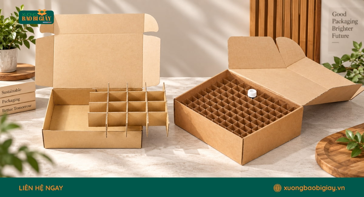 Thùng carton chia ô phù hợp đóng gói hàng hóa cần cố định khi lưu kho và vận chuyển