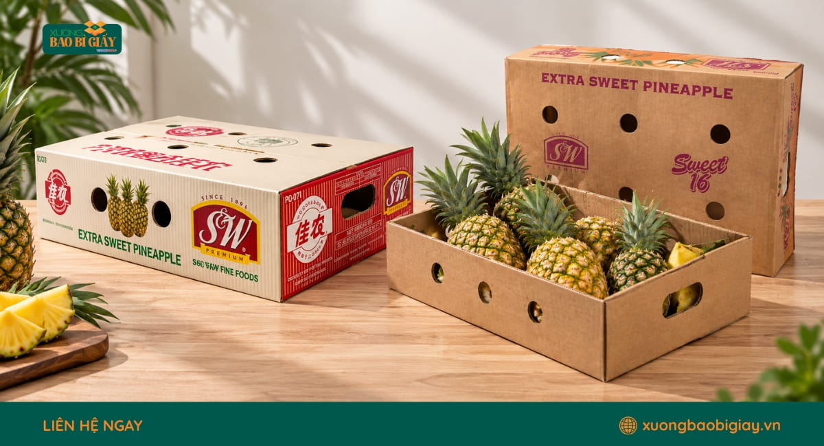 In thùng carton đựng dứa giúp bao bì nông sản chuyên nghiệp và dễ nhận diện hơn