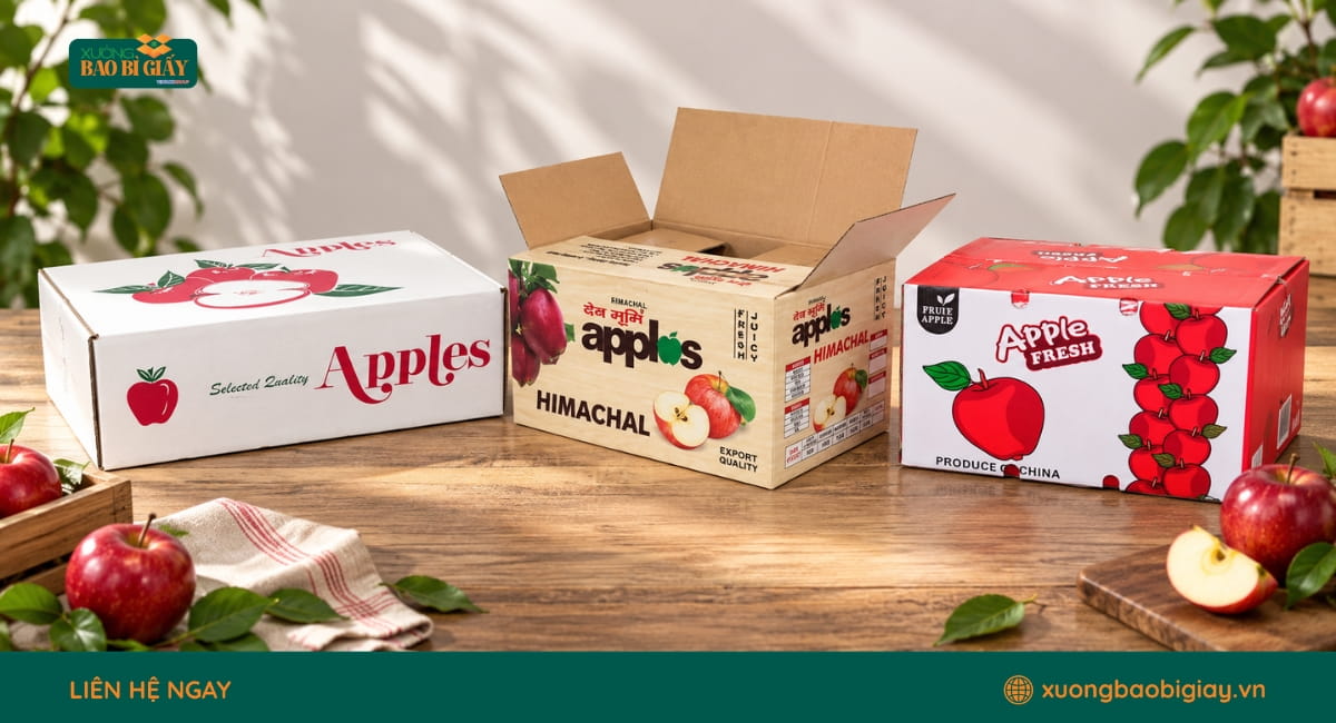 Thùng carton là giải pháp đóng gói giúp bảo vệ táo tốt hơn trong quá trình lưu kho và vận chuyển