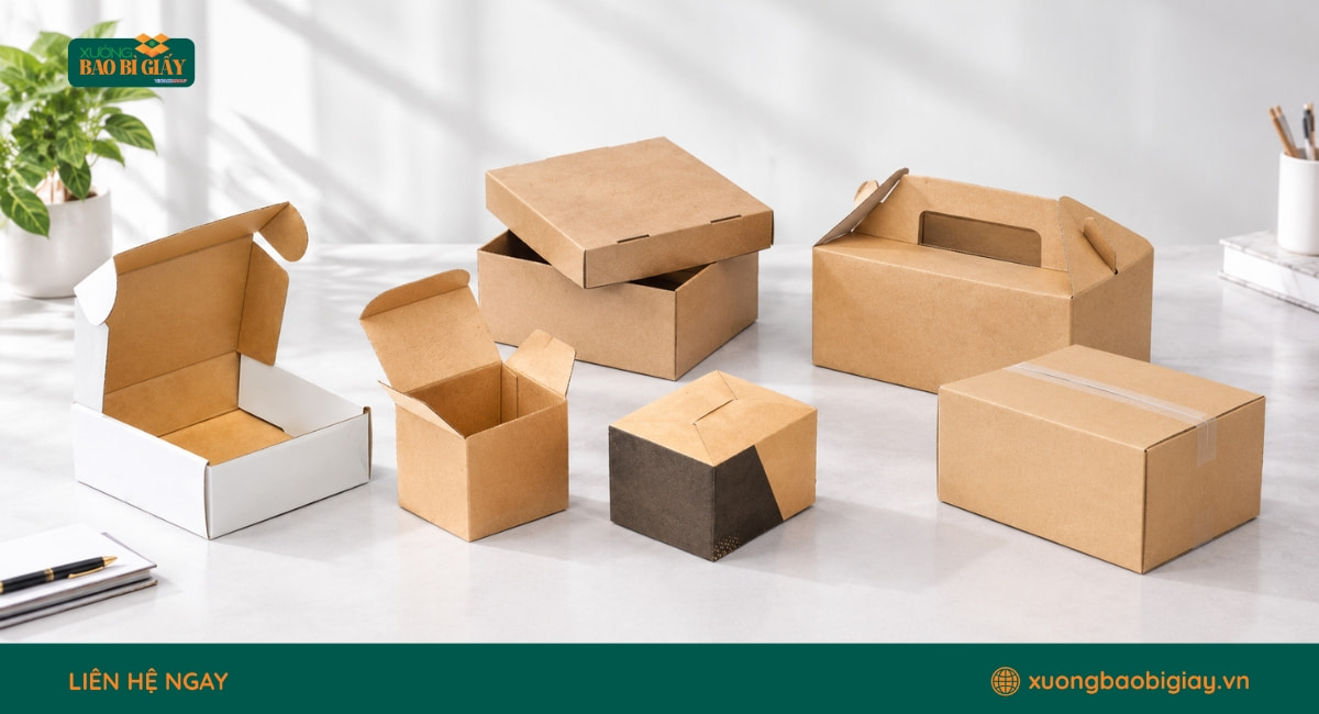 Các kiểu thùng carton nhỏ phổ biến như nắp gài, âm dương và đối khẩu
