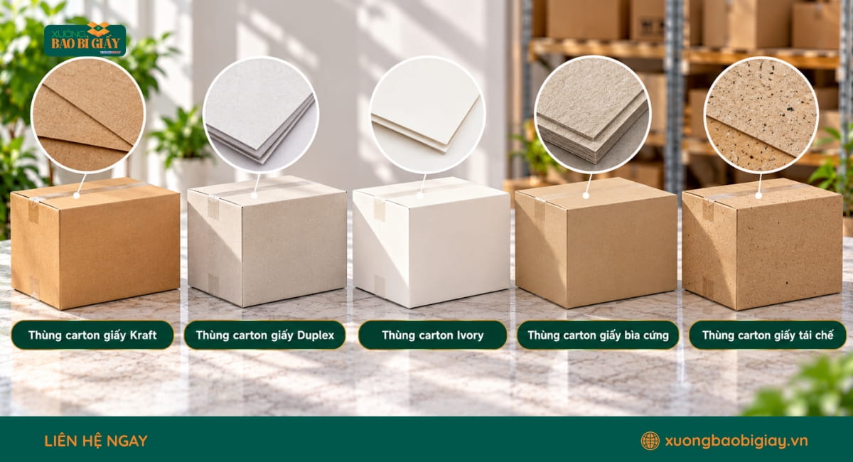 Các loại thùng carton khác nhau dựa trên chất liệu giấy mặt