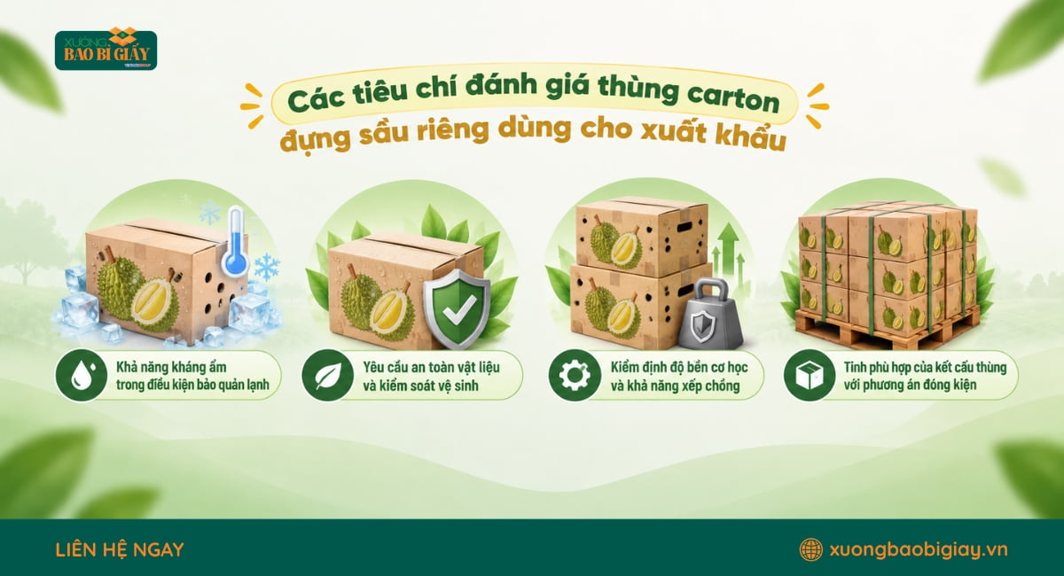 Các tiêu chí quan trọng khi đánh giá thùng carton đựng sầu riêng xuất khẩu