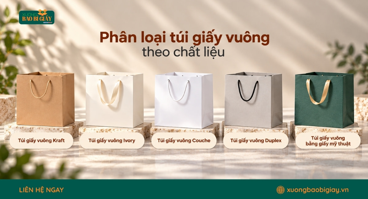 Các loại chất liệu giấy phù hợp để sản xuất túi giấy vuông
