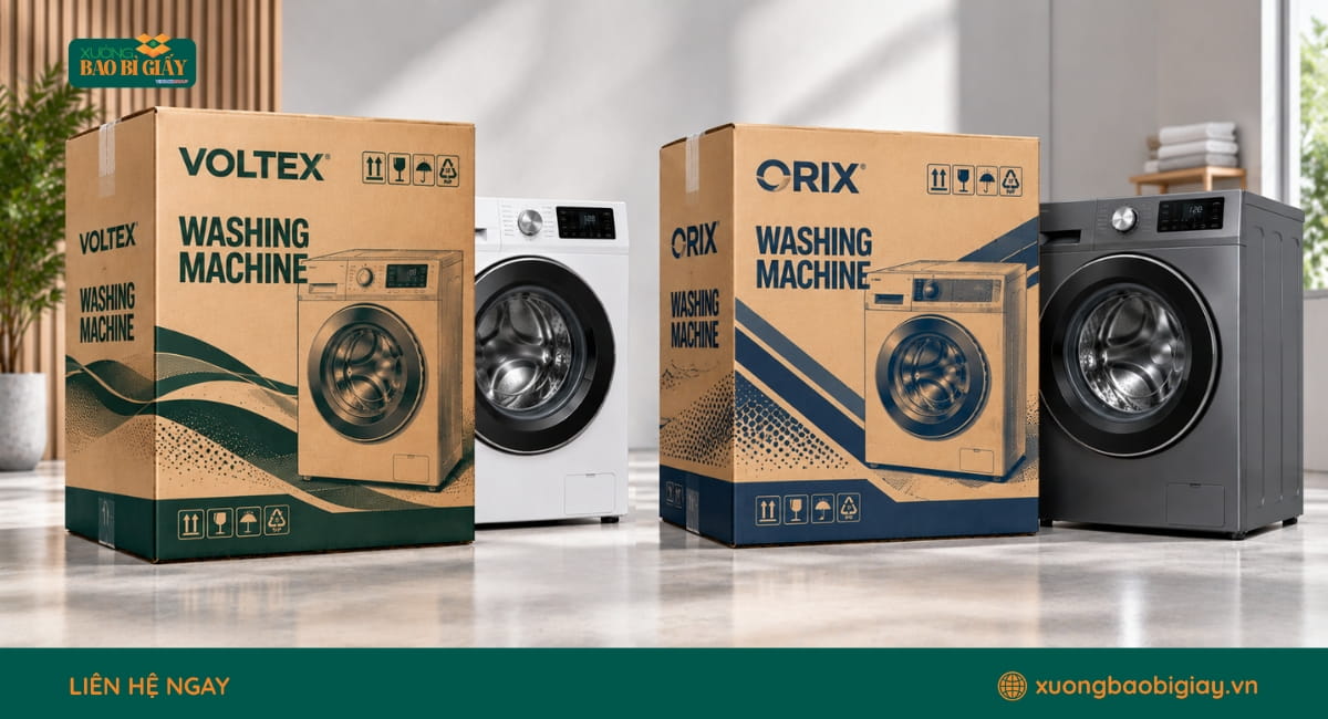 Công nghệ in logo trên thùng carton đựng máy giặt