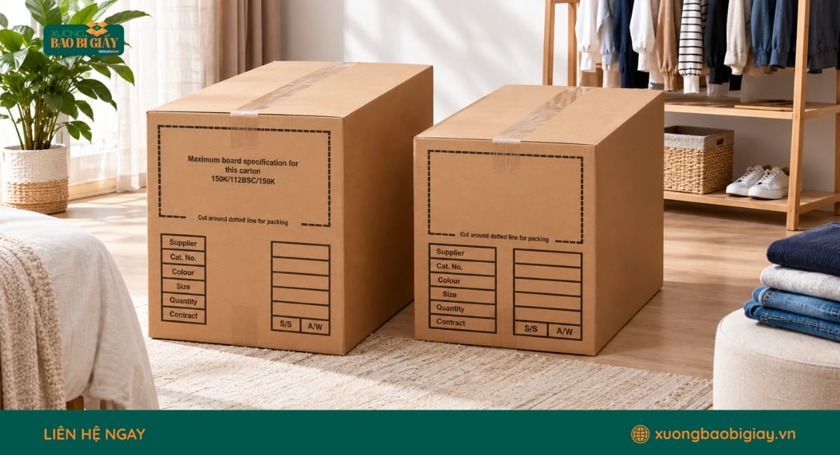 Công nghệ in thùng carton đựng quần áo giúp thể hiện logo, thông tin và hình ảnh thương hiệu