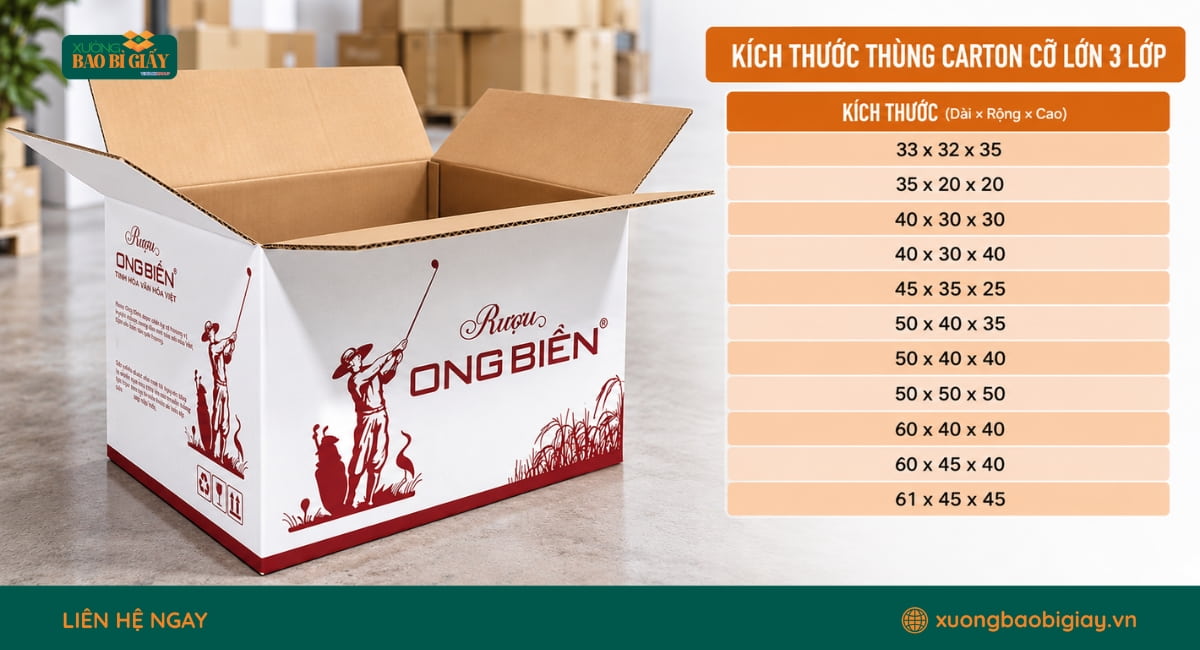 Tham khảo kích thước thùng carton lớn 3 lớp cho từng nhu cầu đóng gói