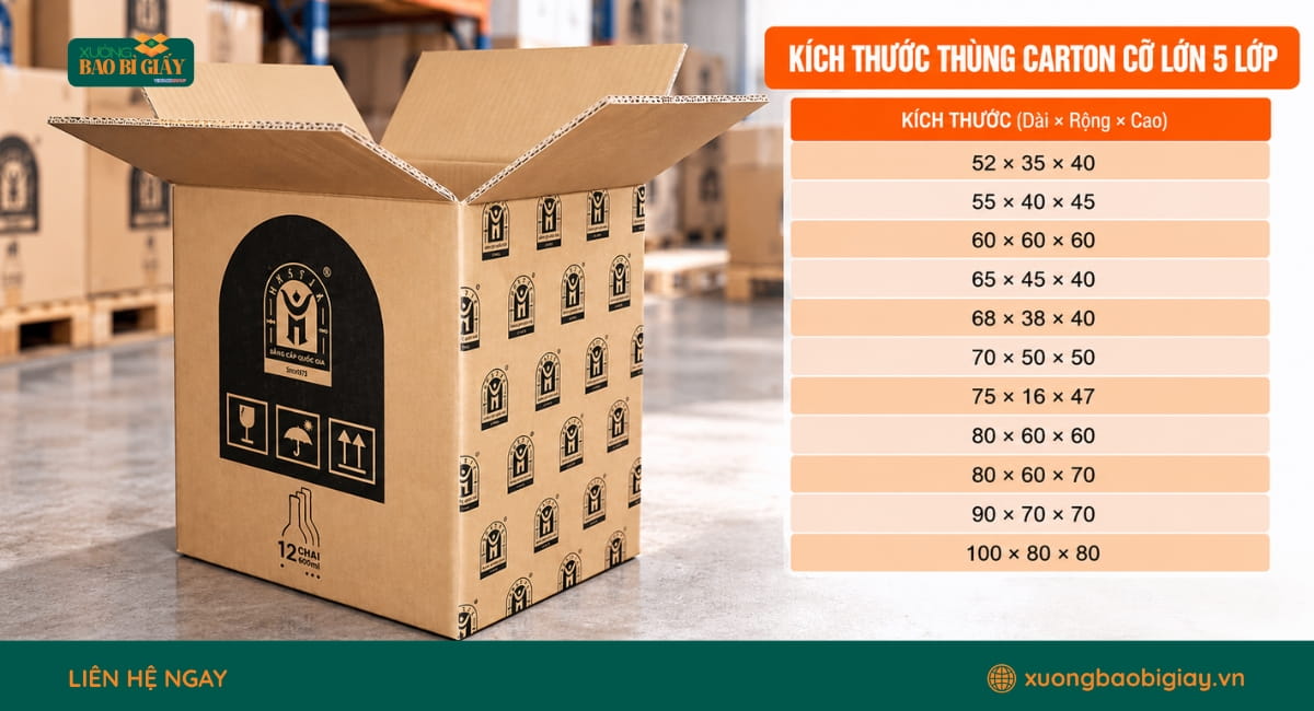 Quy cách kích thước thùng carton lớn 5 lớp dành cho hàng hóa cồng kềnh