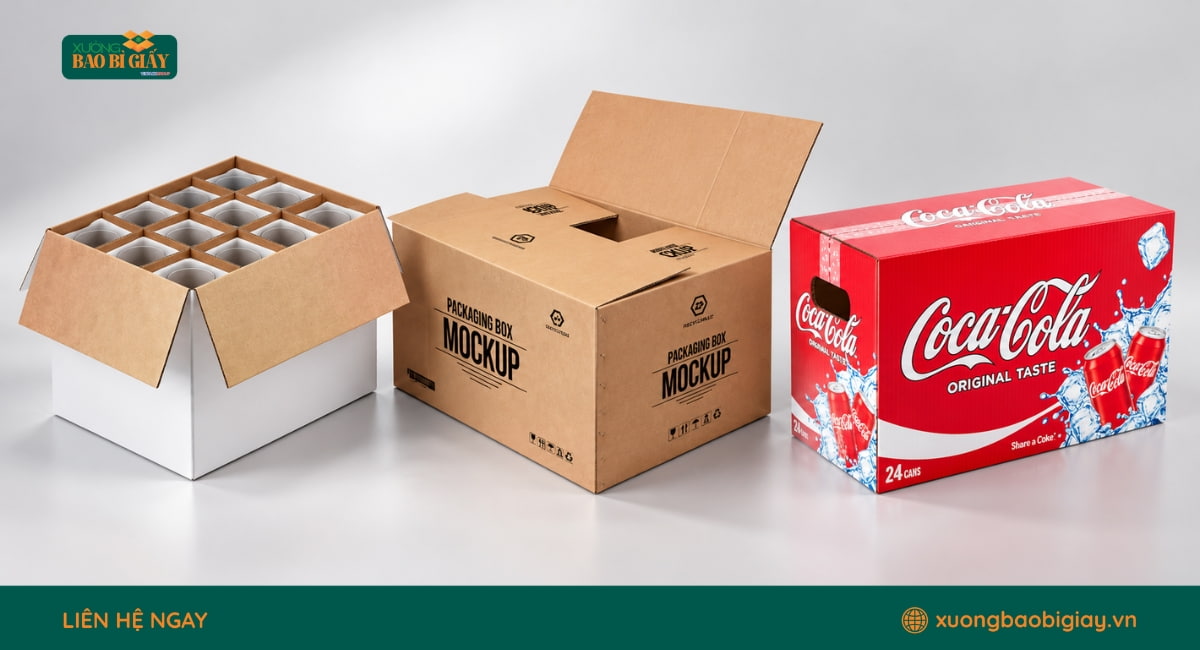 Các kiểu dáng thùng carton đựng nước uống đóng chai phổ biến