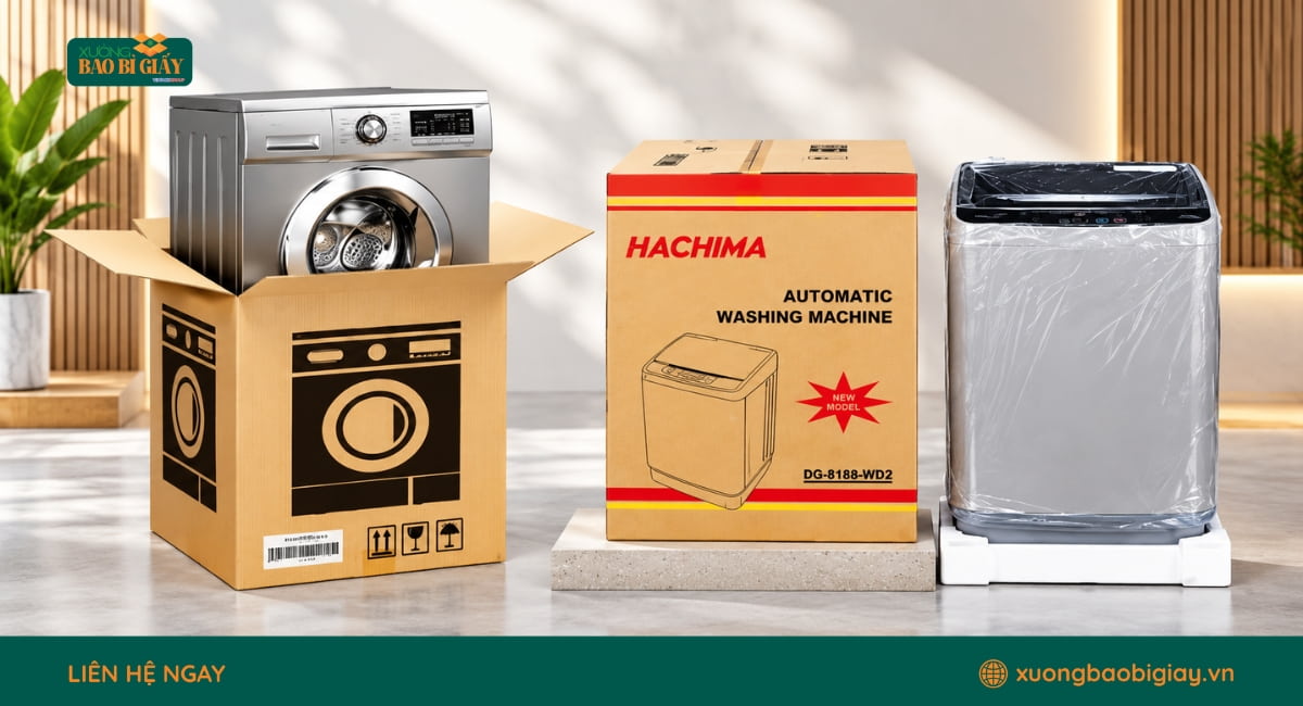 Kiểu dáng thùng giấy carton bảo vệ máy giặt khi vận chuyển
