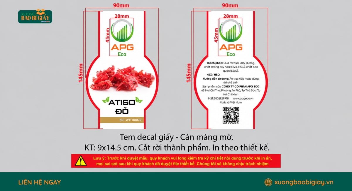 Xưởng Bao Bì Giấy tư vấn thiết kế tem decal giấy APG Eco