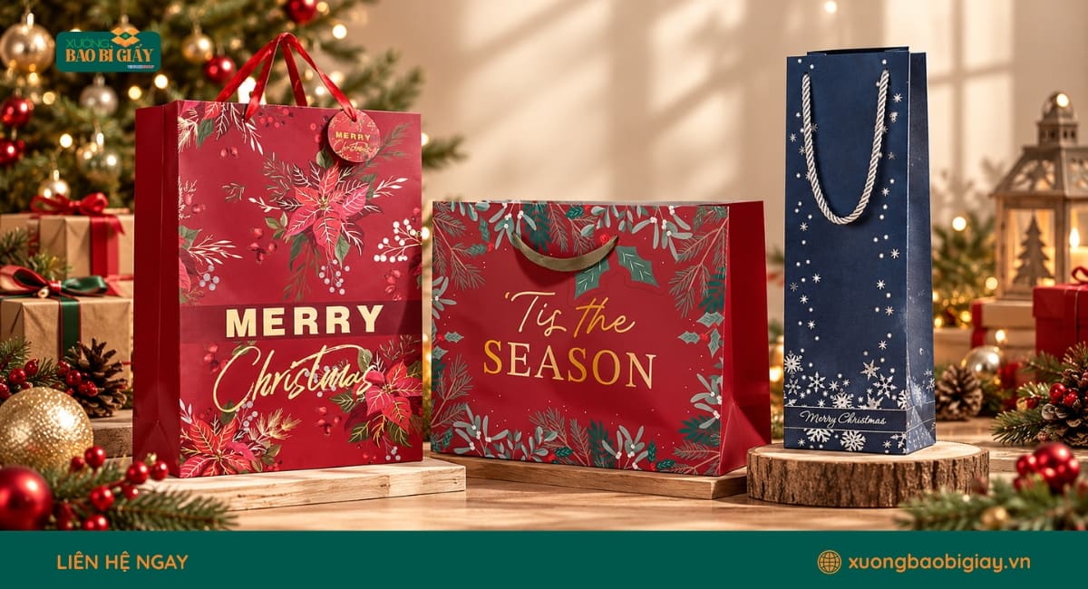 Mẫu túi giấy đựng quà Noel cao cấp, sang trọng dành tặng người thân và đối tác