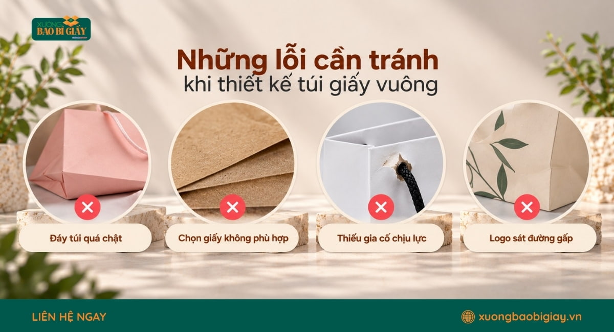 Những lỗi cần tránh khi thiết kế và sản xuất túi giấy vuông