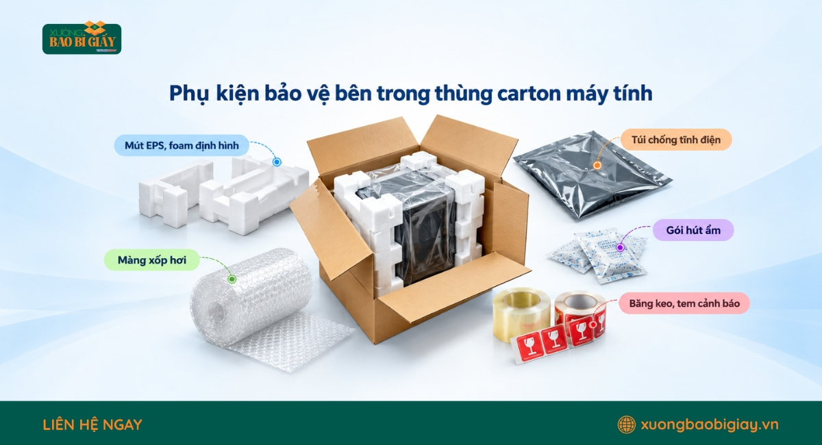 Phụ kiện chống sốc bảo vệ máy tính bên trong thùng carton