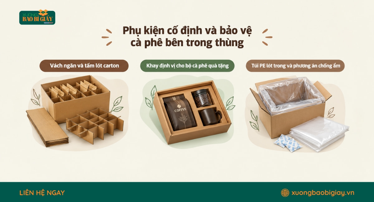 Phụ kiện cố định và bảo vệ cà phê bên trong thùng